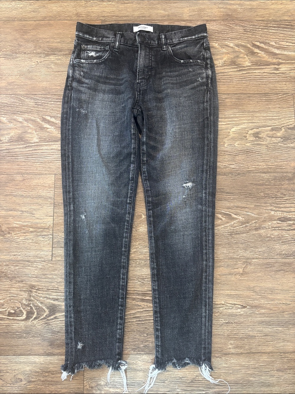 Moussy Vintage Glendele Skinny Distressed Raw Hem Jeans Black Womens Size 28 est